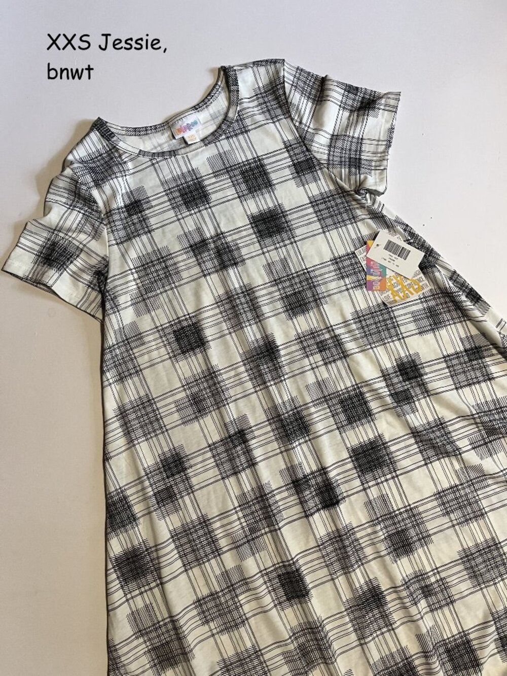 XXS Lularoe Jessie a-line dress, white with black plaid